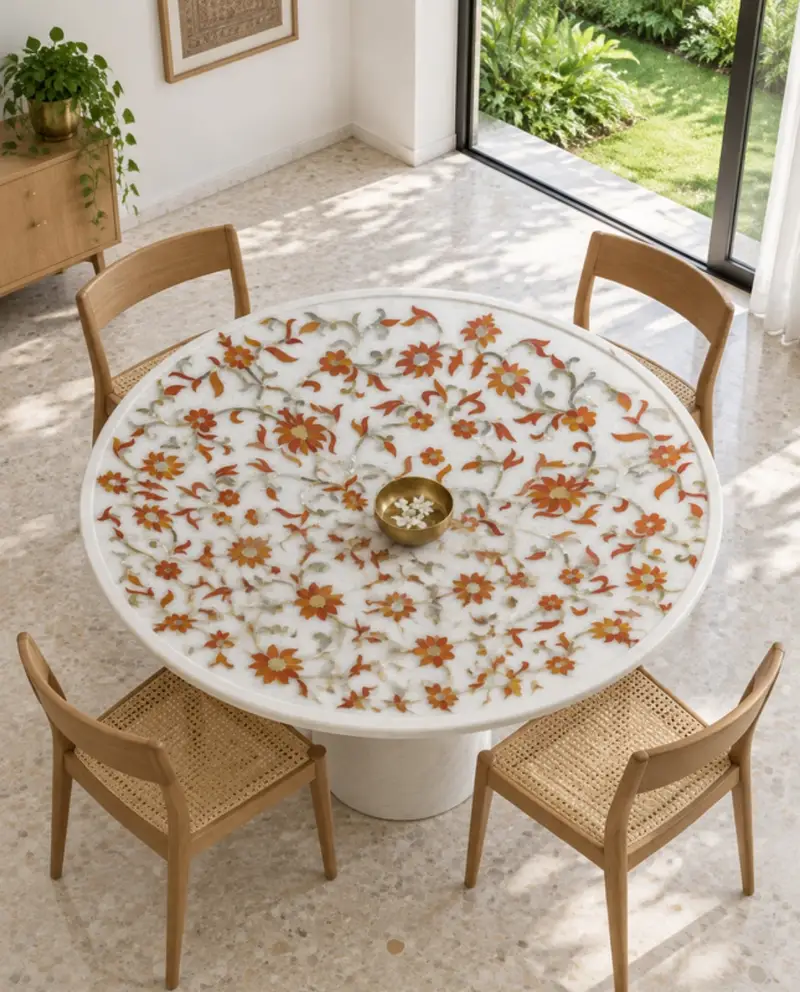 Round inlaid dining table