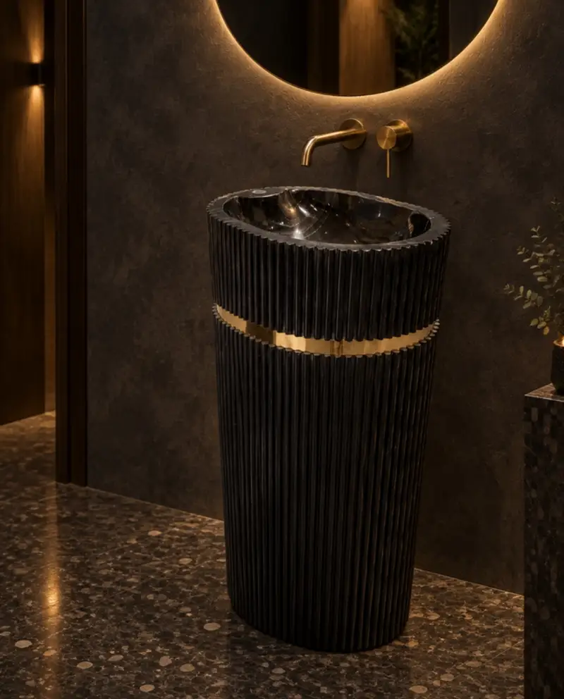 Black marble pedestal basin