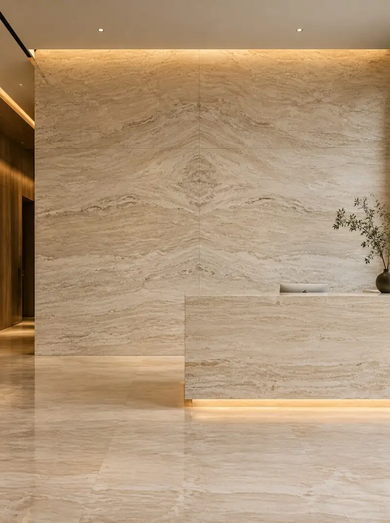 Book-matched stone feature wall