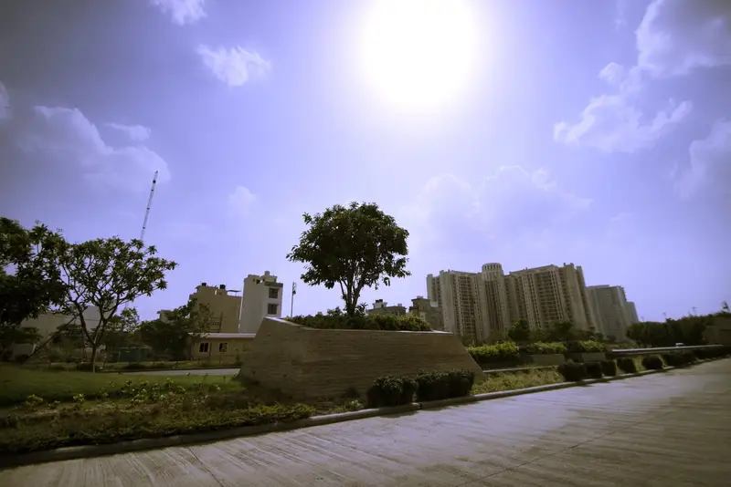 DLF The Crest, Gurugram: granite plaza and cascade