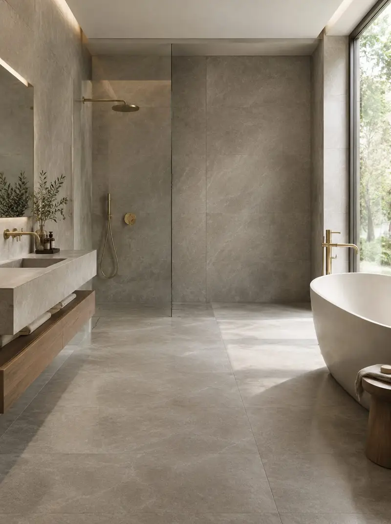 Large-format tiles in a bathroom