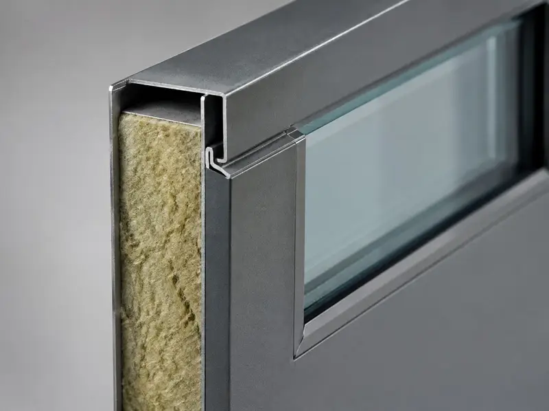 Cutaway of a fire door showing mineral wool core