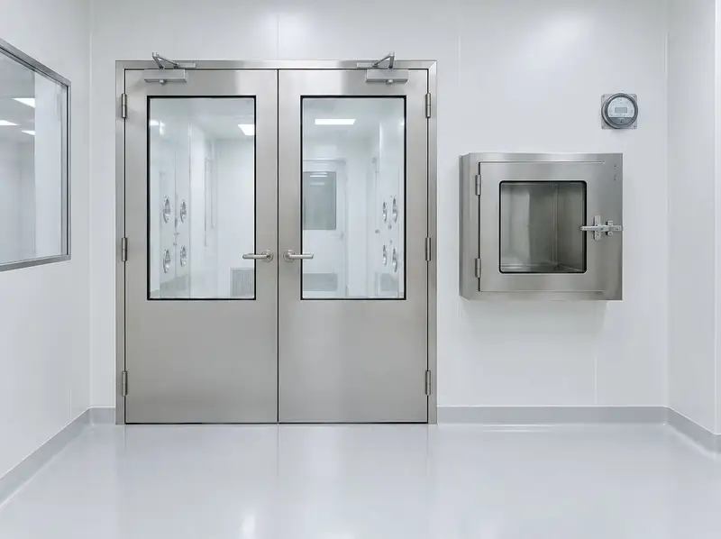 Double cleanroom doors with flush glazing