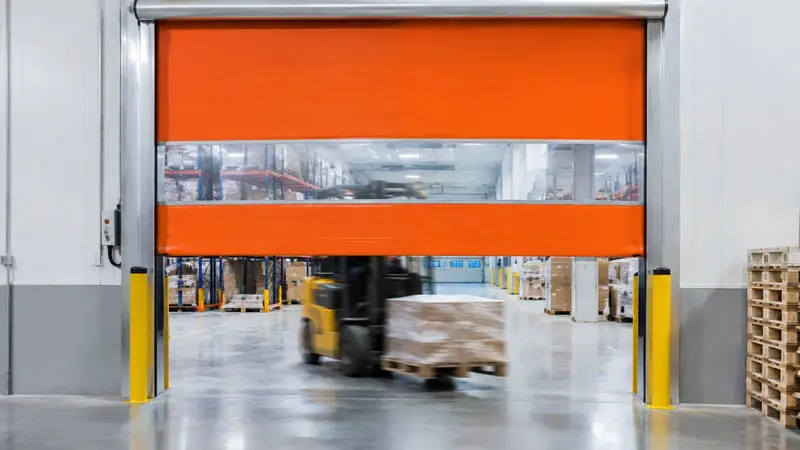 Orange high-speed roll-up door