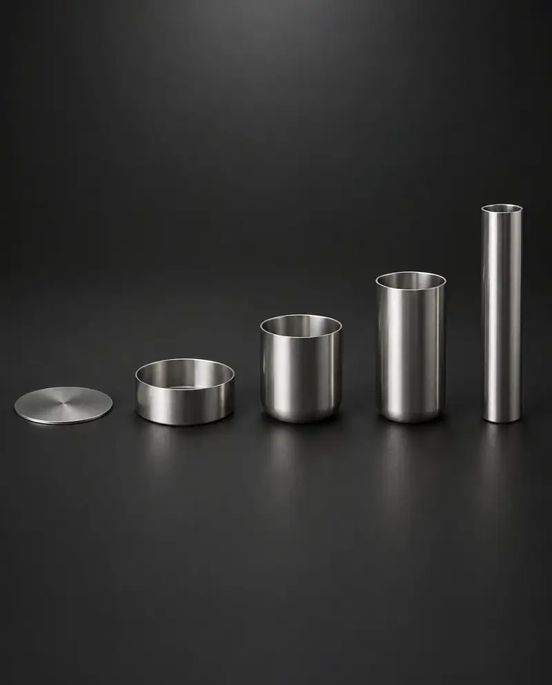 Deep-drawn stainless steel cups in progressive stages