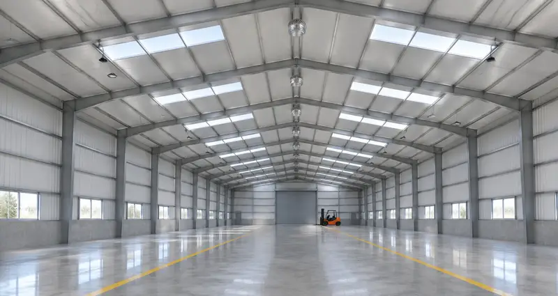 Interior of a clear-span warehouse