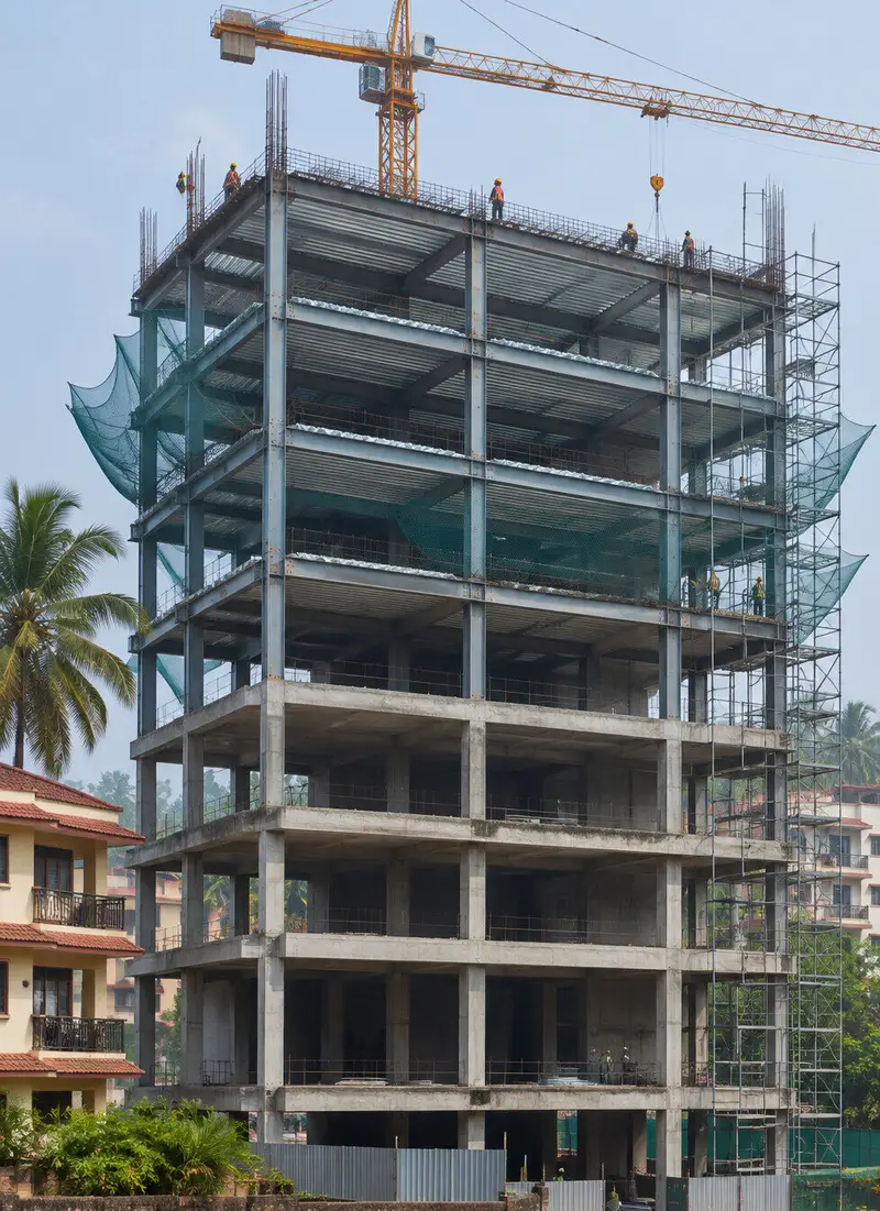 Multi-storey steel frame under construction