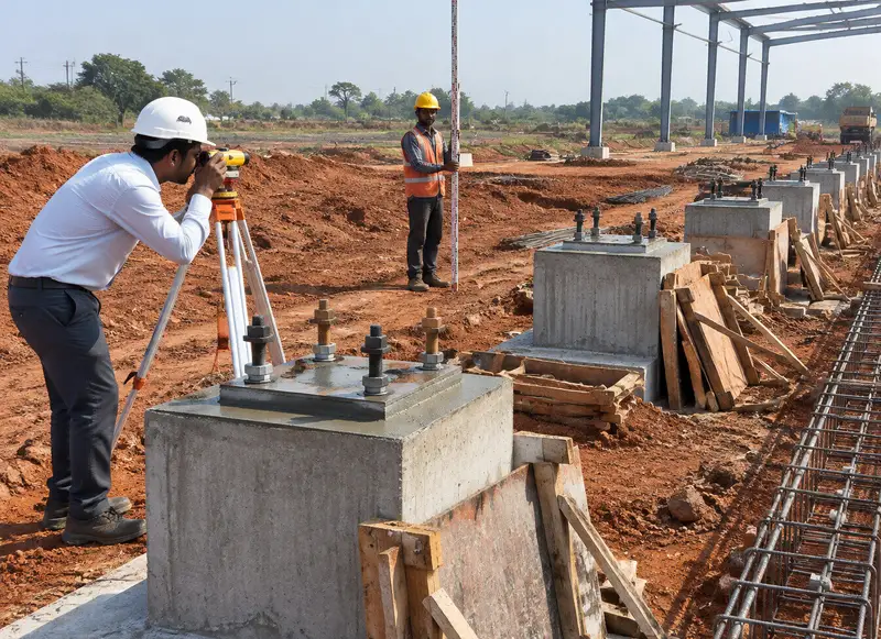 Surveyors setting out foundations and pedestals