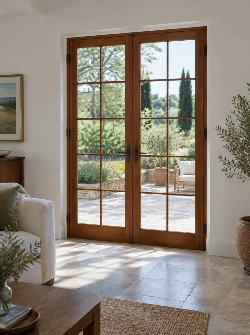 Glazed wooden French doors